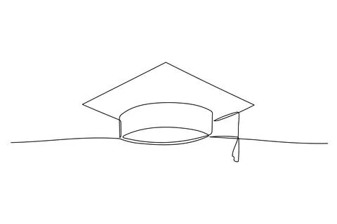 Graduation hat one continuous line illustration. Hand drawn doodle sketch of  Stock Illustration