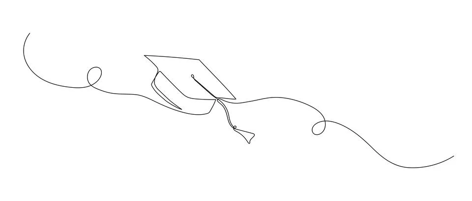 Graduation hat one continuous line drawing. Hand drawn sketch of student cap  Stock Illustration
