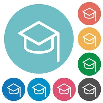Graduation hat outline flat round icons Illustrazione stock