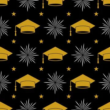Graduation hat seamless pattern. Grad ceremony backdrop. Vector template for  Stock Illustration