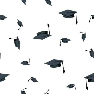 Graduation Hat Seamless Pattern Vector. School Student Black Cap. Academic Stock Illustration