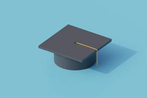 Graduation hat single isolated object. 3d render illustration with isometric 스톡 일러스트