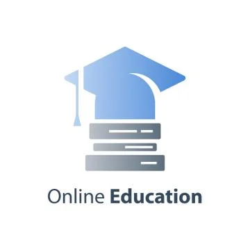 Graduation hat on stack of books, education concept, university academy, vect Illustrazione stock