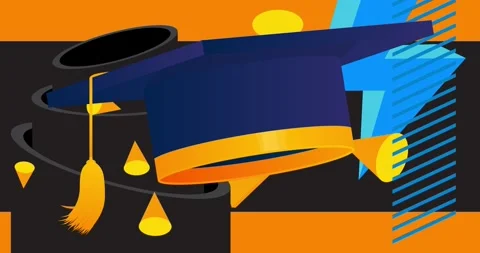 Graduation hat with yellow, black and blue geometric elements Stock Footage 276199058