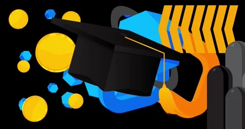 Graduation hat with yellow, black and blue geometric elements video Stock Footage 276199059