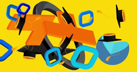 Graduation hat with yellow, black and blue geometric elements animation Stock Footage 276199061