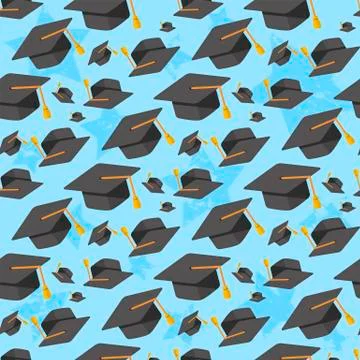 Graduation hats seamless pattern Stock Illustration