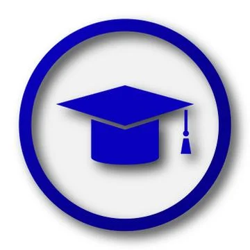 Graduation icon. Blue internet button on white background.. Stock Illustration