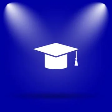 Graduation icon. Flat icon on blue background.. Stock Illustration