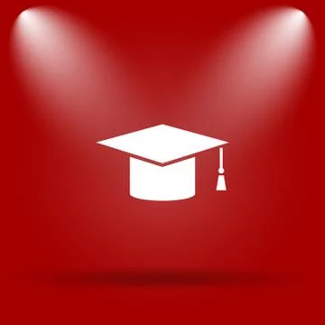 Graduation icon. Flat icon on red background.. Stock Illustration