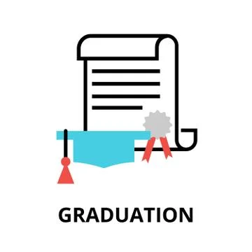 Graduation icon, flat thin line vector illustration Stock Illustration
