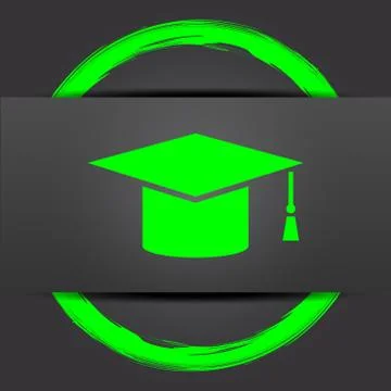 Graduation icon. Internet button with green on grey background.. Stock Illustration
