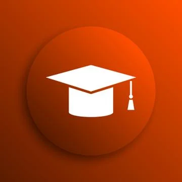 Graduation icon. Internet button on orange background. Stock Illustration