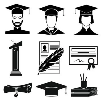 Graduation icons set Stock Illustration