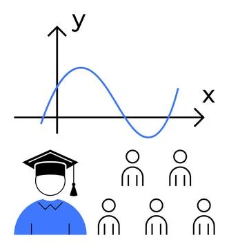 Graduation, Learning, and Graphical Data Student with Graduation Cap and Ma.. Stock Illustration
