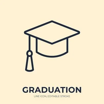 Graduation line icon. Academic cap linear vector illustration. Thin sign of Stock Illustration