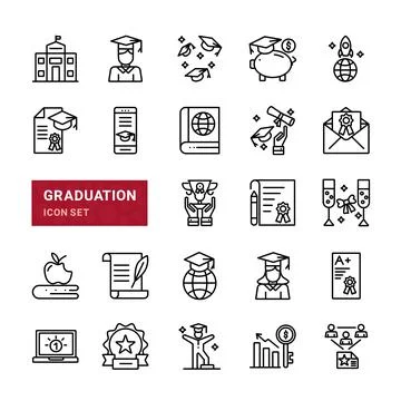 Graduation line web icon set Stock Illustration