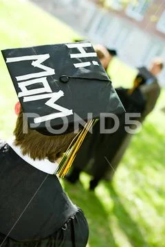 Graduation: Male Student with Message on Mortarboard Stock Photos