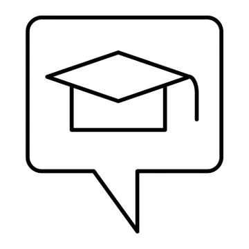 Graduation message thin line icon. Graduate hat in speech bubble vector 스톡 일러스트