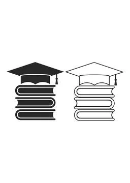 Graduation Mortarboard on Stack of Three Books Stock Illustration