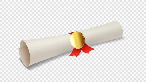 Graduation or diploma scroll with red ribbon Stock Illustration
