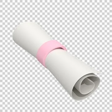Graduation paper on white background, 3d icon. 3d illustration. Stock Illustration