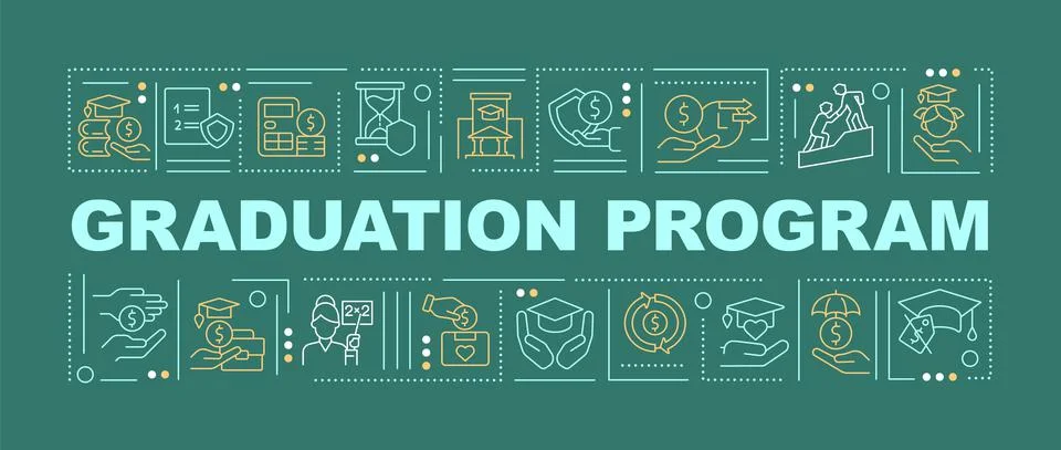 Graduation program word concepts dark green banner Ilustración de archivo