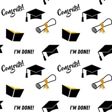 Graduation seamless pattern. Black and golden vector background for graduatio Stock Illustration