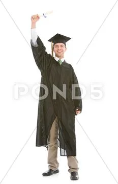 Graduation: single graduate holds diploma up Stock Photos