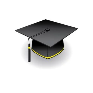 Graduation student cap with golden elements on white Illustrazione stock