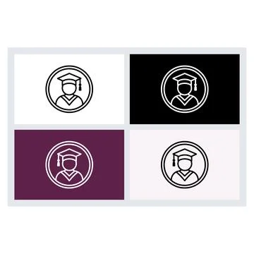 Graduation student icon set featuring a person wearing a mortarboard cap Stock Illustration