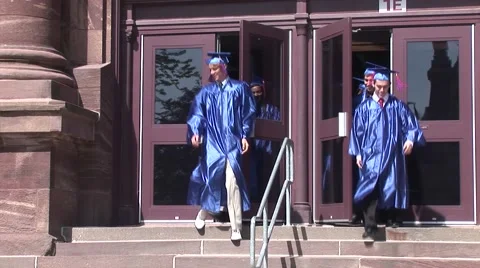 Graduation - Students Walk Down Steps - Happy Celebration - 4k Stock Footage 68924875