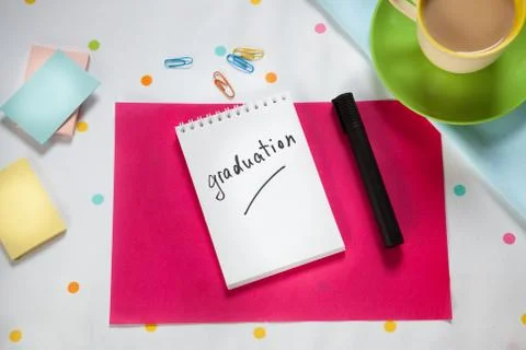 Graduation word on colorful background Stock Photos