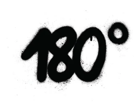 Graffiti 180 degrees symbol sprayed in black over white Stock Illustration