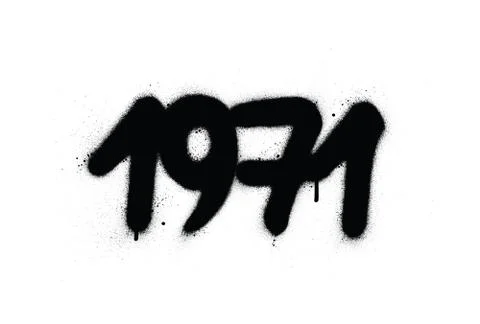 Graffiti 1971 date sprayed in black over white Stock Illustration