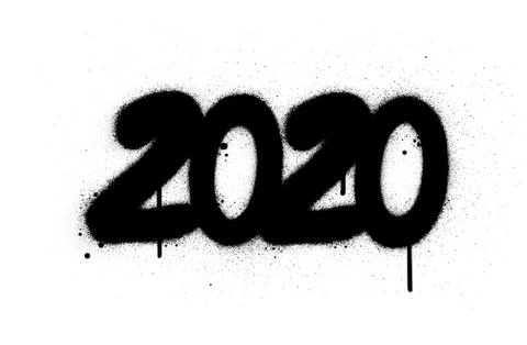Graffiti 2020 date number sprayed in black over white Stock Illustration