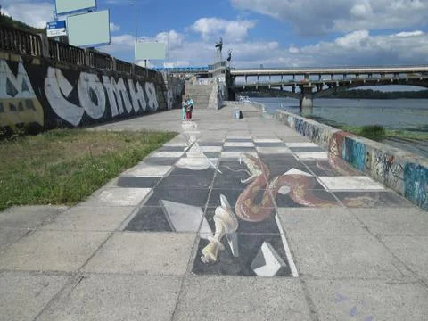 Graffiti with a 3D illusion Stock Photos