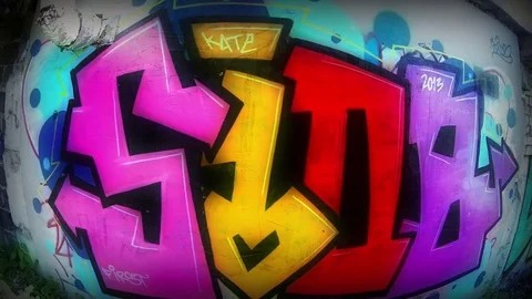 Graffiti of 4 letters Glow Stockbeeldmateriaal 75290362