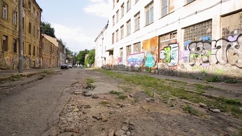 Graffiti on an abandoned street Stock Footage 70145879