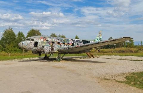 Graffiti Adorned Dakota at Zeljava Stock Photos