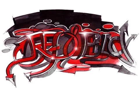 Graffiti is an alphabetic composition drawn by hand. Illustration in the style Stock Illustration