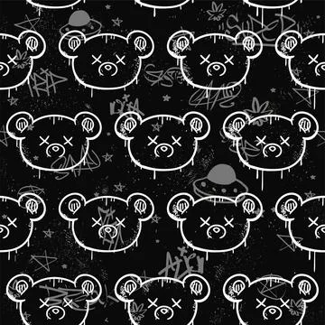Graffiti and bear seamless pattern wallpaper art.Vector graphic background Illustrazione stock