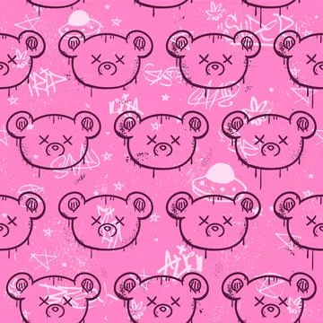 Graffiti and bear seamless pattern wallpaper art.Vector graphic background Illustrazione stock
