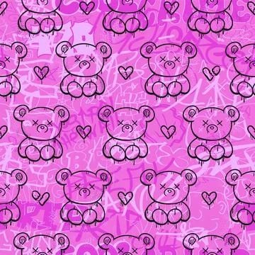 Graffiti and bear seamless pattern wallpaper art.Vector graphic background Illustrazione stock