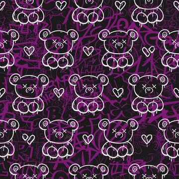 Graffiti and bear seamless pattern wallpaper art.Vector graphic background Stockillustratie