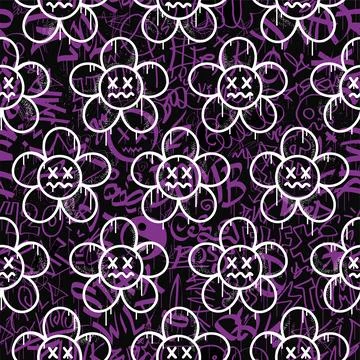 Graffiti and flower seamless pattern wallpaper art.Vector graphic background Stock Illustration