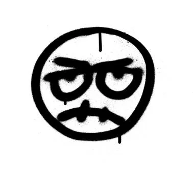Graffiti angry emoji sprayed in black over white Stock Illustration