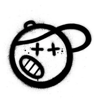 Graffiti angry icon with baseball cap sprayed in black Stock Illustration