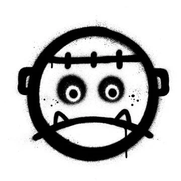 Graffiti angry monster icon sprayed in black over white Illustrazione stock