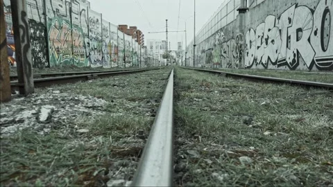 Graffiti around tram tracks Stock Footage 162037175